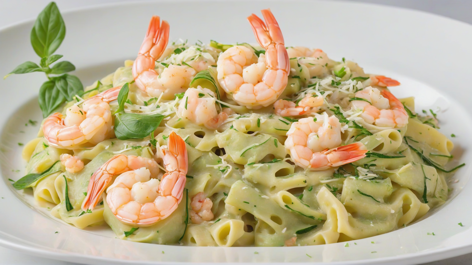 Pasta con crema di zucchine e gamberi
